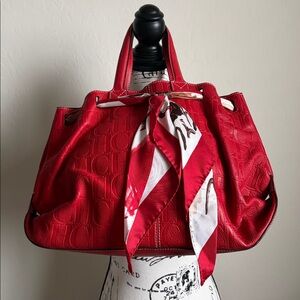 Vintage Carolina Herrera Red Leather Monogram Shoulder Bag